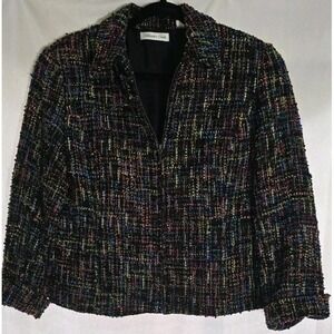 Coldwater Creek Size 10P Rainbow Boucle Tweed Black‎ Moto Jacket Lined